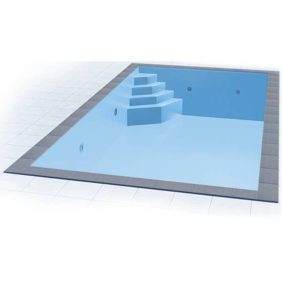 Ecktreppe SMARAGD 118 x 118 cm mit Poolfolie und Ecktreppenausbildung 6,00 x 3,00 x 1,50 Meter