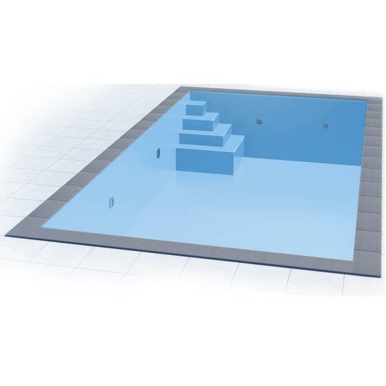 Ecktreppe SMART 118 x 118 cm mit Poolfolie und Ecktreppenausbildung 6,00 x 3,00 x 1,50 Meter